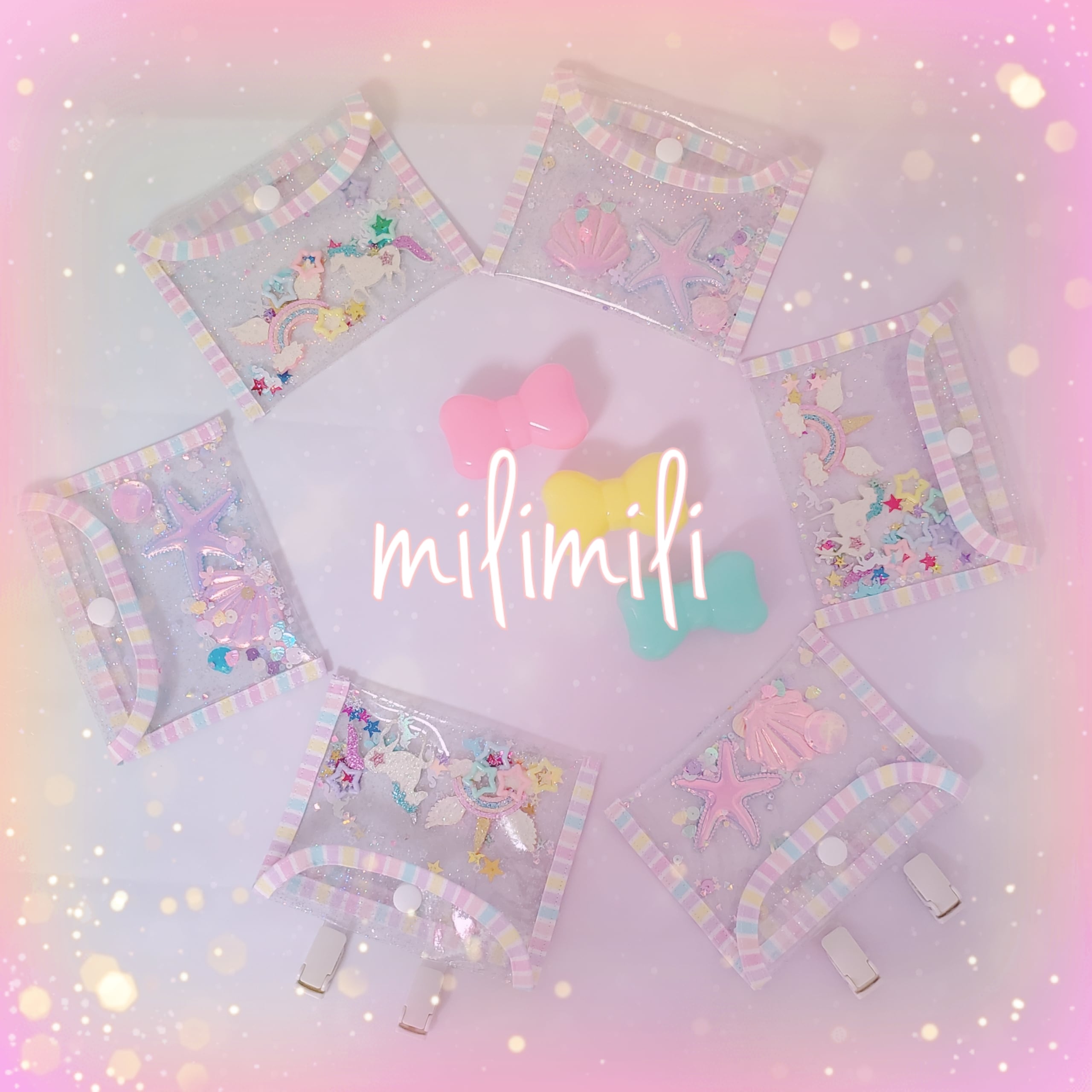 キラキラ ラメ入り ビニール ユニコーン シェル 移動ポケット pvc ...