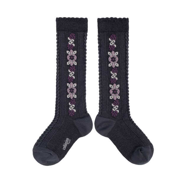 Collegien / Dalia - Jacquard Flower Knee-high Socks / Pierre de Volvic