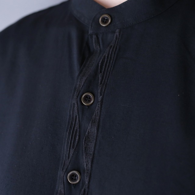 "刺繍" geometry design band-collar minimal mode shirt