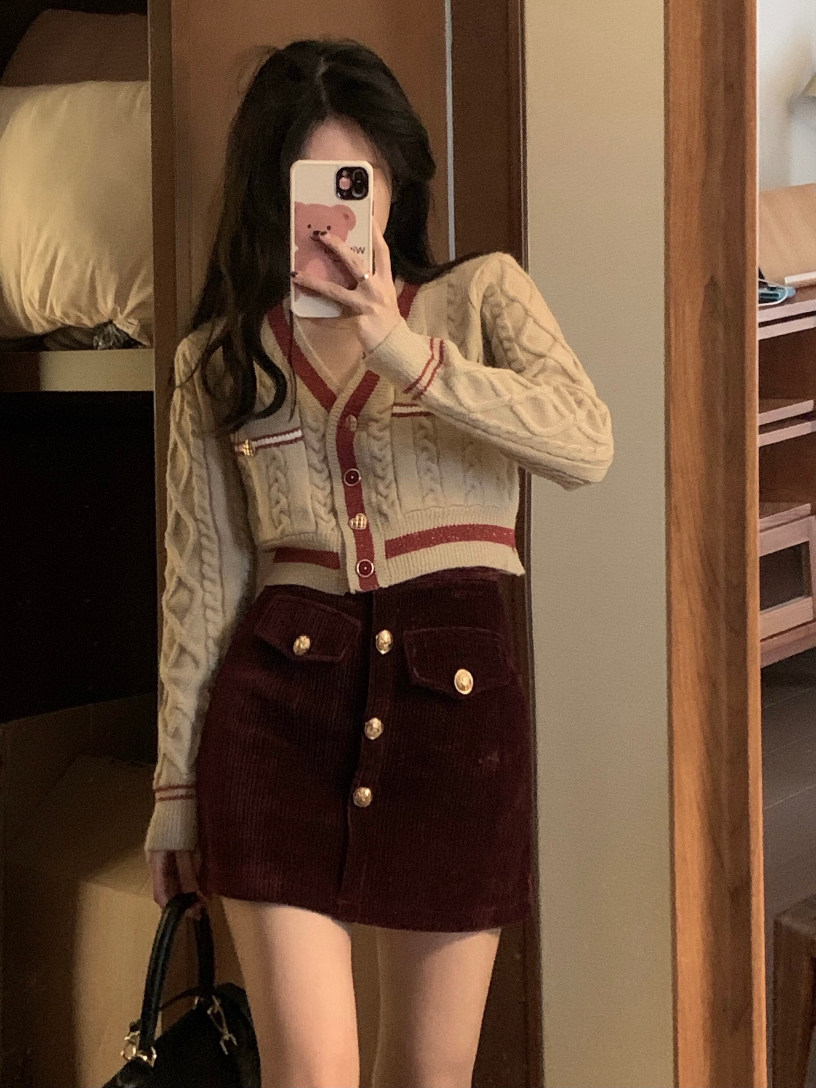 スタイルニットセーター オータムショートルーズVネックカーディガントップス ロング 秋物 モンロー28269175970