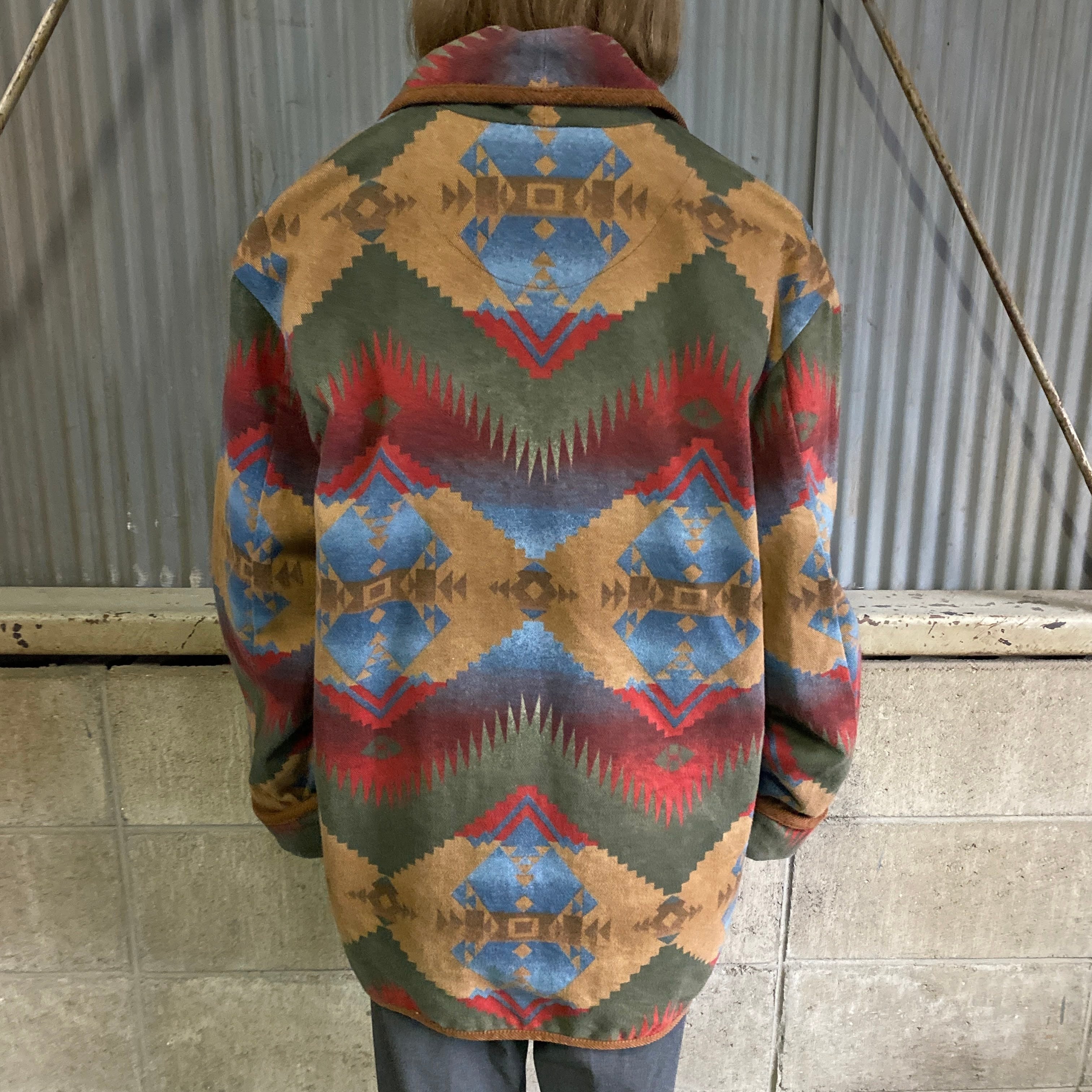 JONES NEW YORK ネイティブ柄 コンチョボタン ショールカラー コットン 