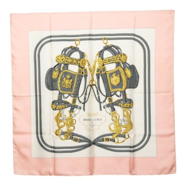 エルメス カレ90 BRIDES de GALA 式典用馬勒 スカーフ 大判 ピンク マルチカラー シルク レディース HERMES 【中古】