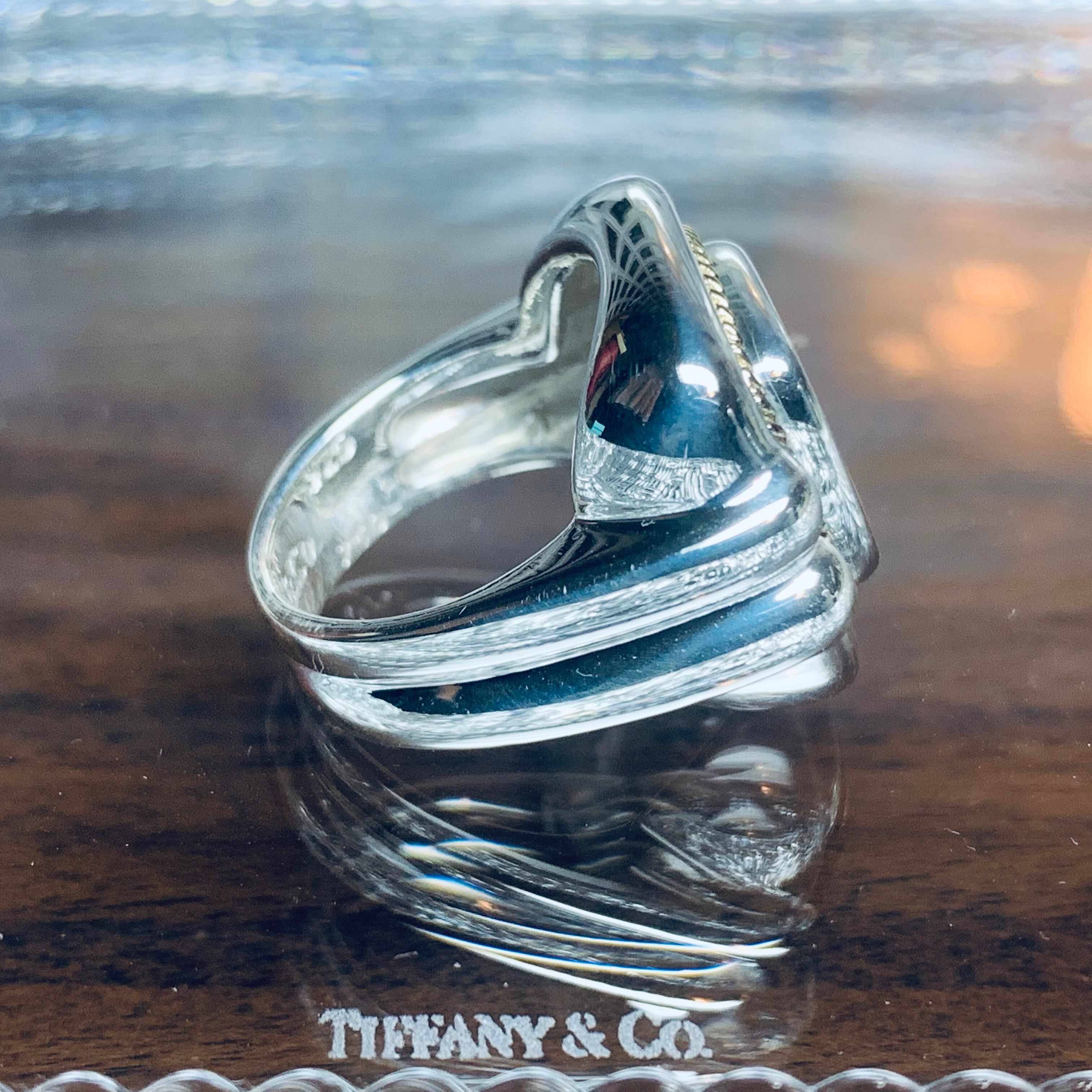 VINTAGE TIFFANY & CO. 18K Gold Combi Cushion Ring Sterling Silver 