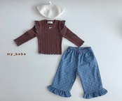 韓国子供服 / Mybebe /オータムダブルフリルT / 長袖Ｔシャツ *XS~XL*
