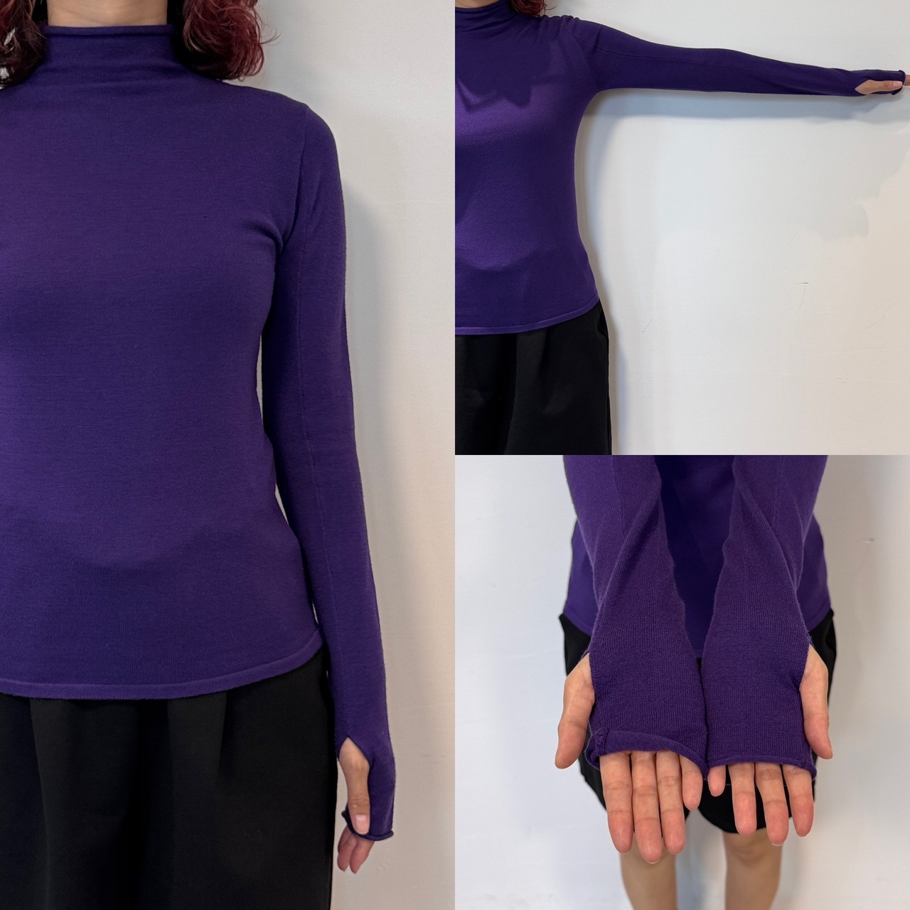 2025くしゅモック指穴knit/パープル
