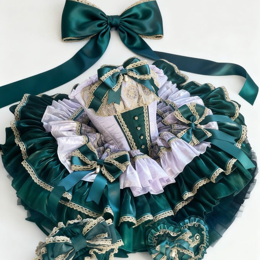 ゴスロリ ドレス グリーン×ラベンダーリボンドレス アイドル衣装 イベント衣装