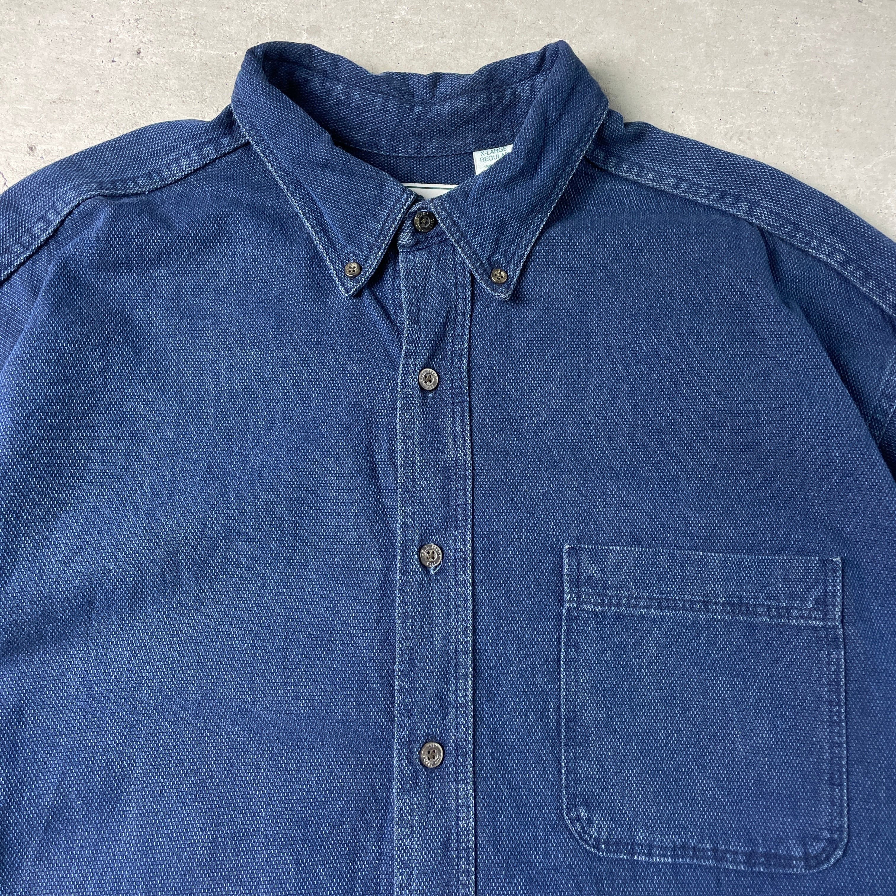 90年代 USA製 L.L.Bean エルエルビーン 刺し子 インディゴ染め ボタン 
