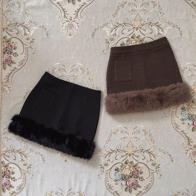 【LAST1】lady fur mini skirt-BROWN