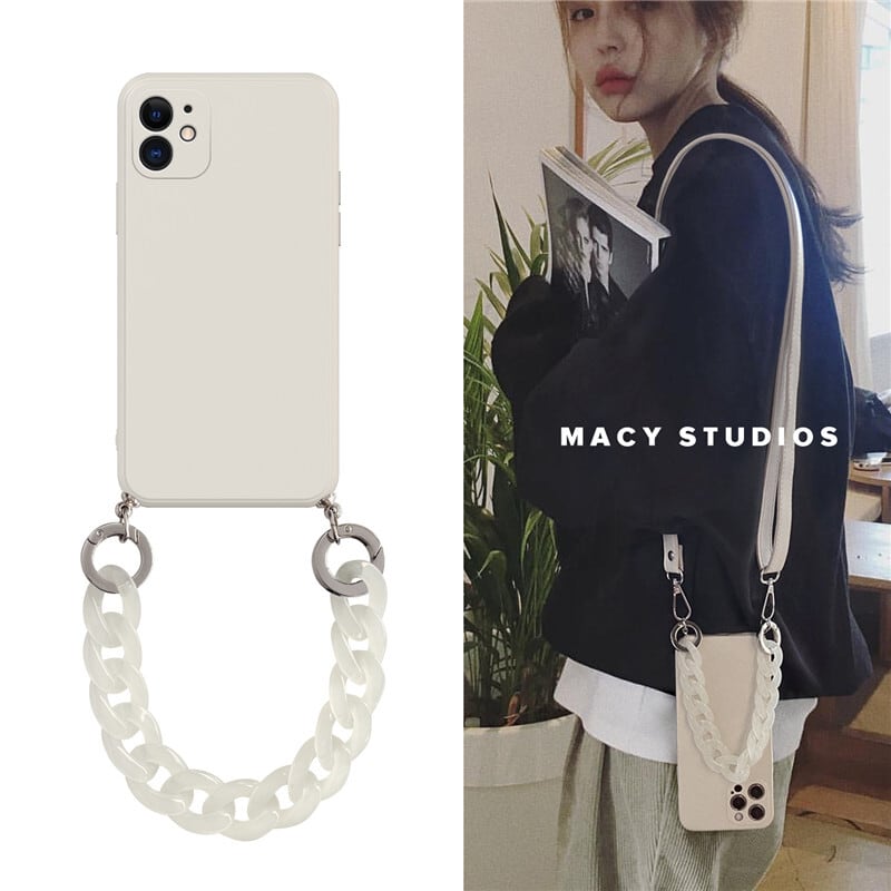 ボディストラップ ショルダー ネックレスチェーン 大理石 ホワイト
