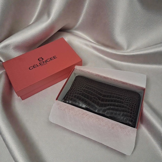 クロコ長財布(ブラック)|ラウンドファスナー