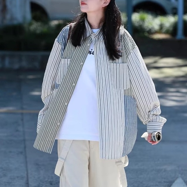 マルチストライプパッチワークルーズシャツ 1col   R01941