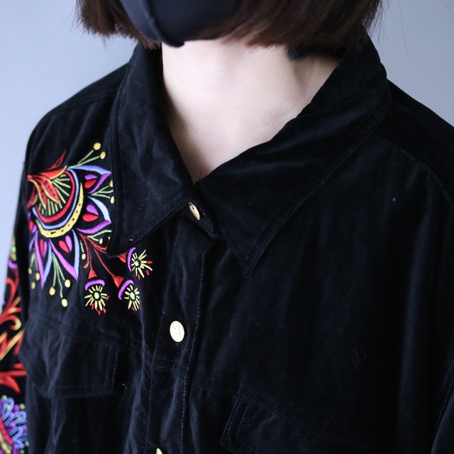 "刺繍" special art design over wide silhouette black mode velours jacket