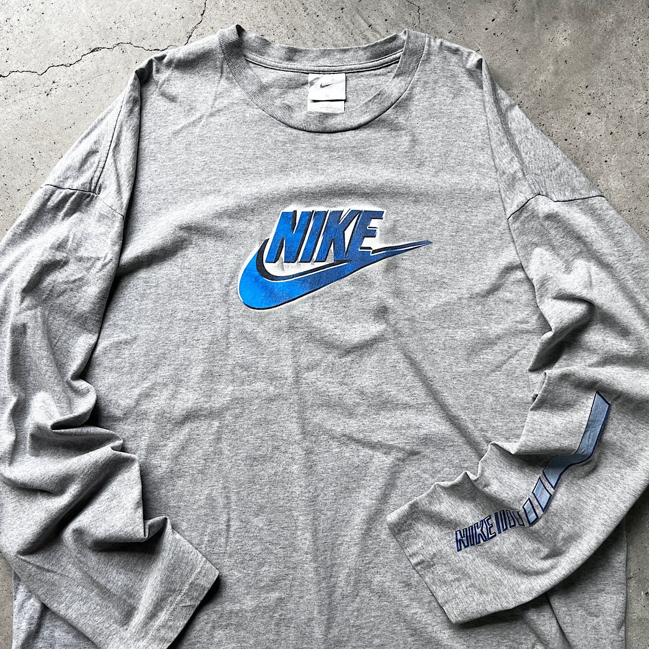 年代 USA製 NIKE ナイキ フロントロゴ 袖プリント ロングTシャツ