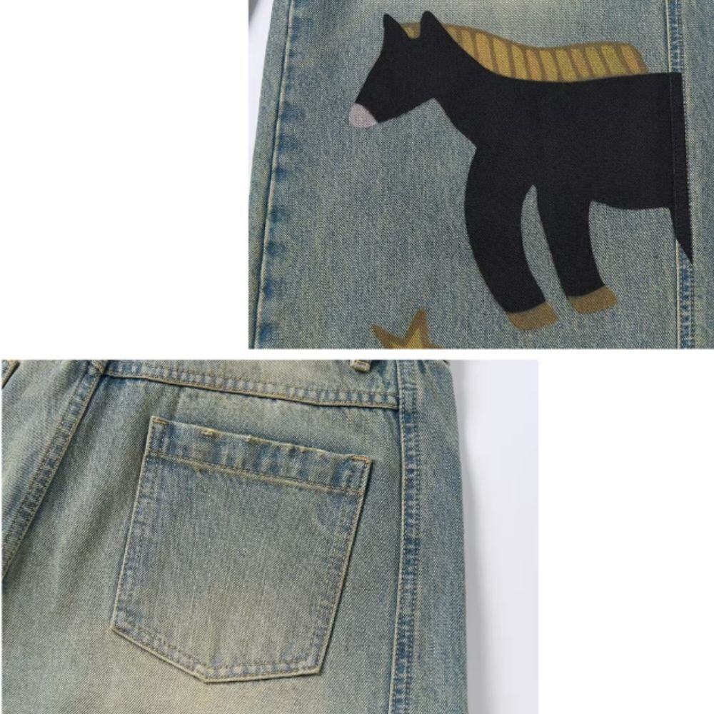 星降る草原を歩く、馬たちのデニムパンツ E00627 | EMMA GRAND