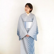 「時雨の浜辺」大矢羽柄〜洗えるきもの(シルジェリー格子柄)〜