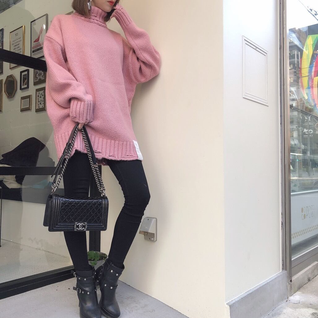 Crash wide turtle mini dress /pink