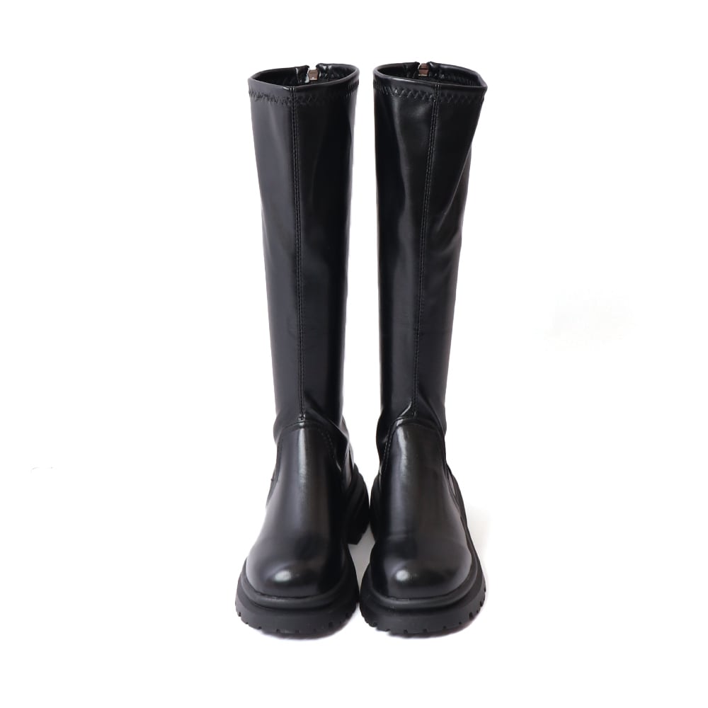 厚底 ロングブーツ レディース 秋冬 韓国 PUレザー ブーツ きれいめ 大人 かわいい 通勤 おしゃれ シンプル バックファスナー 太ヒール 履きやすい 大人可愛い 大人女子