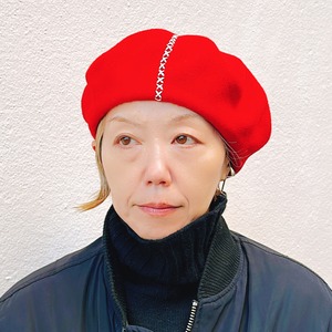 Wool beret / red: ウール ベレー レッド 帽子 ハンドステッチ