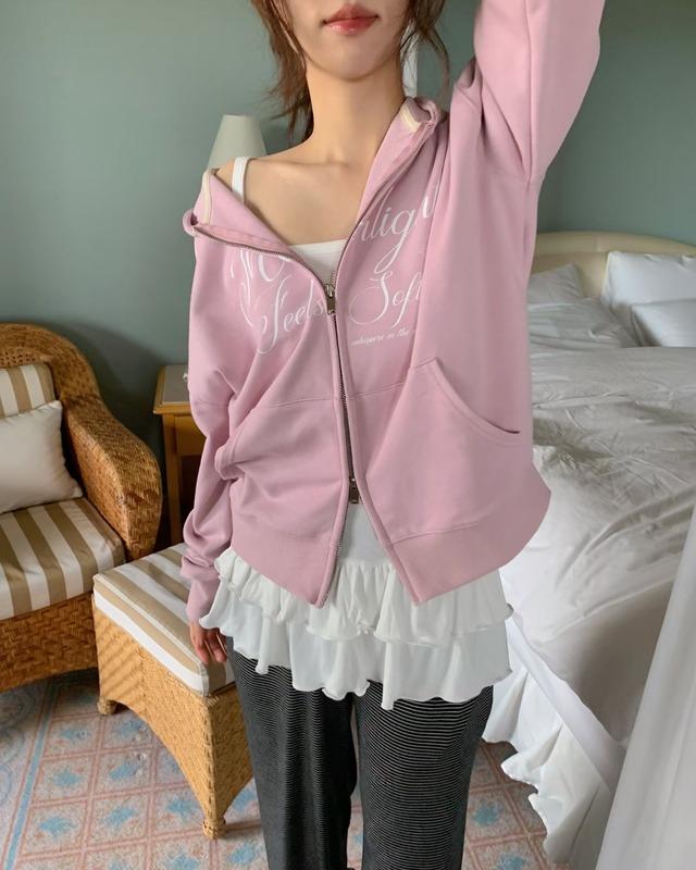 (予約) ezediary / Moonlight lettering hooded zipup 4color