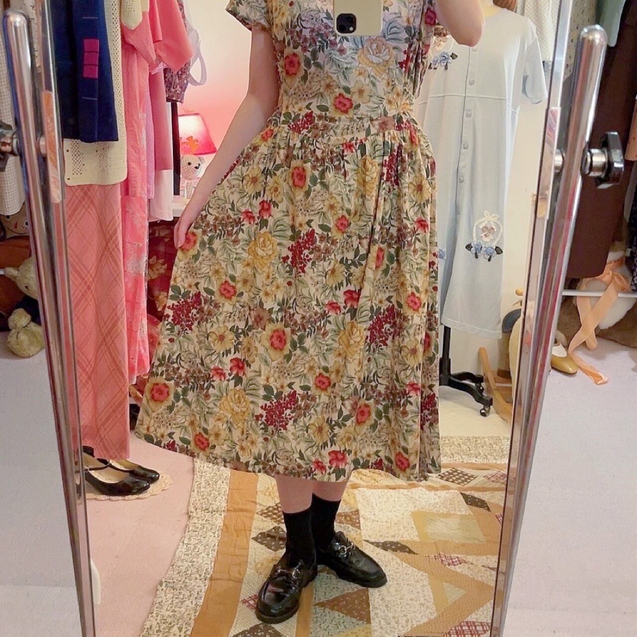 botanical flower waist ribbon one-piece