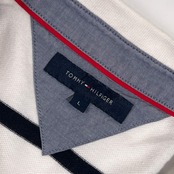 TOMMY HILFIGER トミーヒルフィガー ワンポイント ボーダー 鹿の子 半袖 ポロシャツ サイズ L /ホワイト×ブラック系 メンズ
