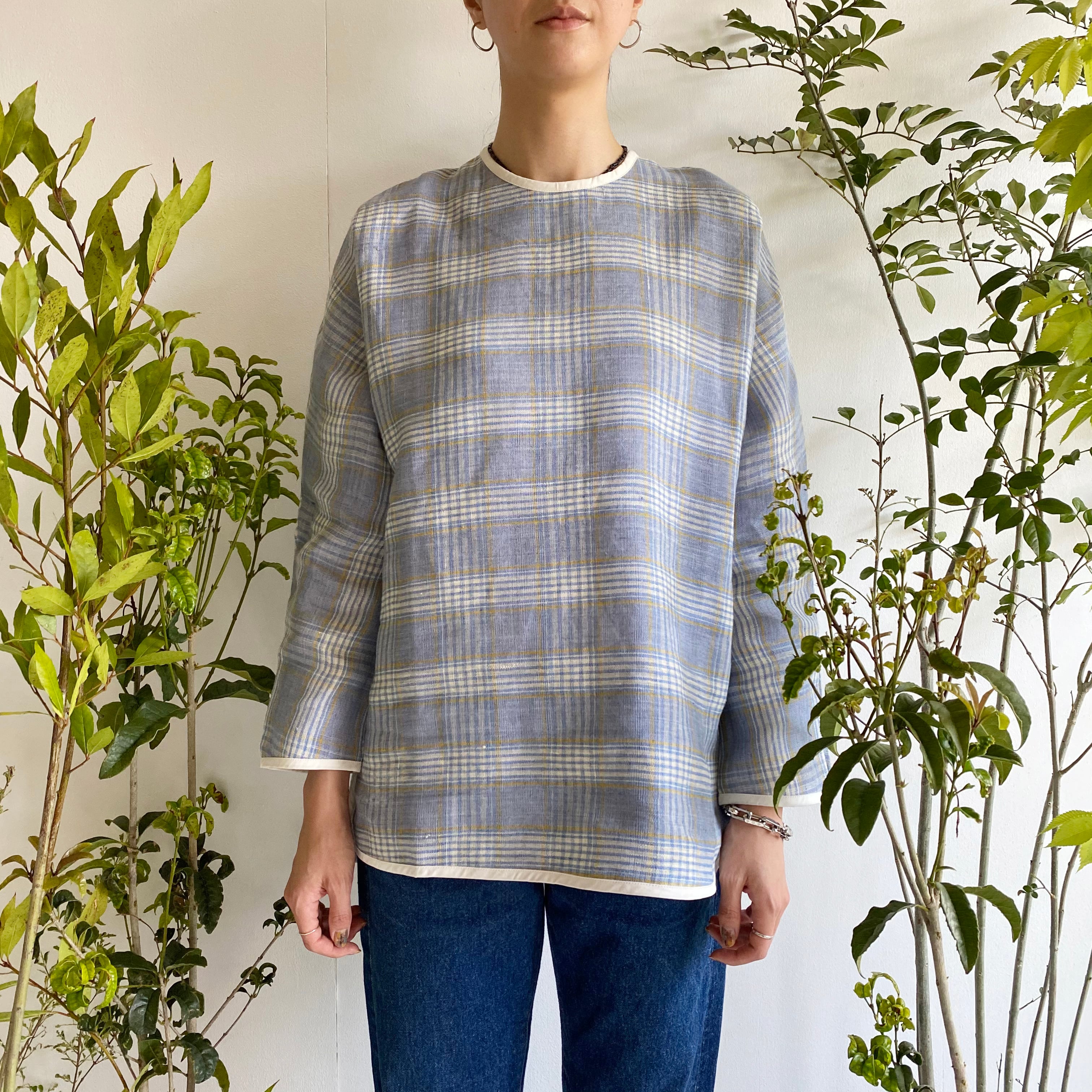 Oversize pullover "Blue check" khadi linen