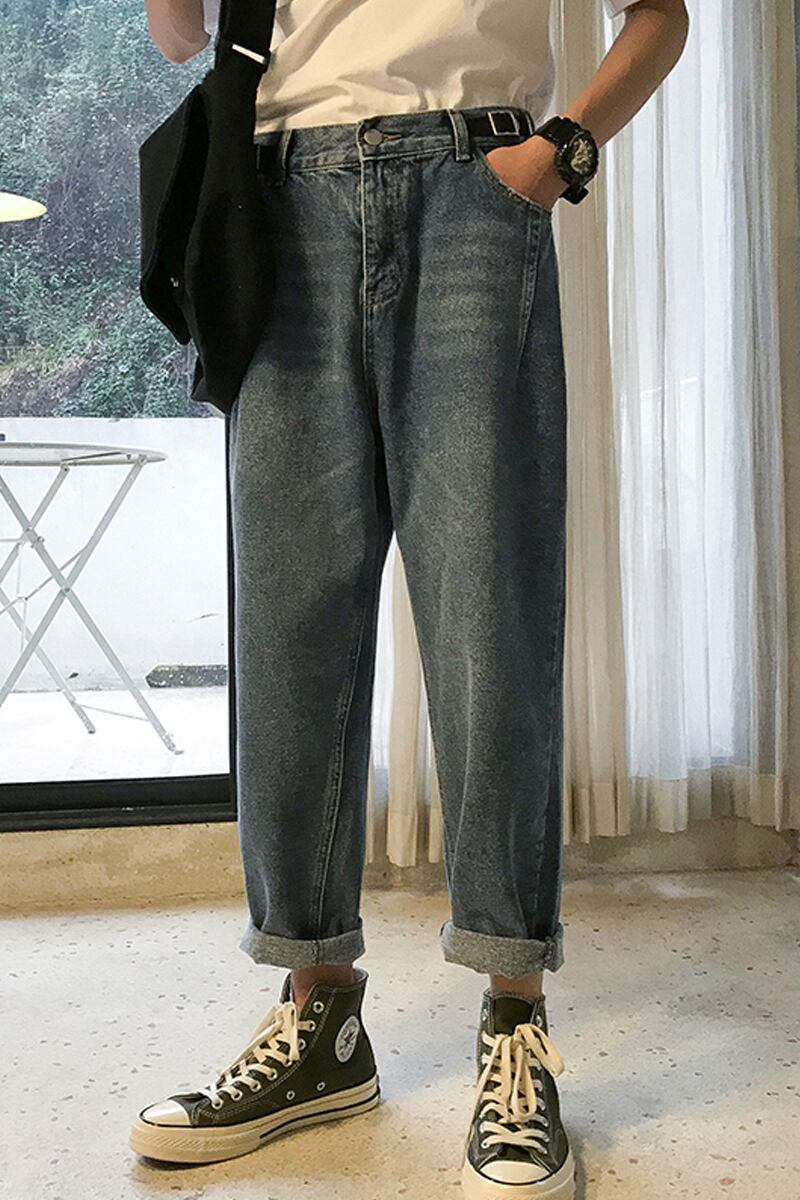 全2色 デニム パンツ ストレート カジュアル 無地 おしゃれ