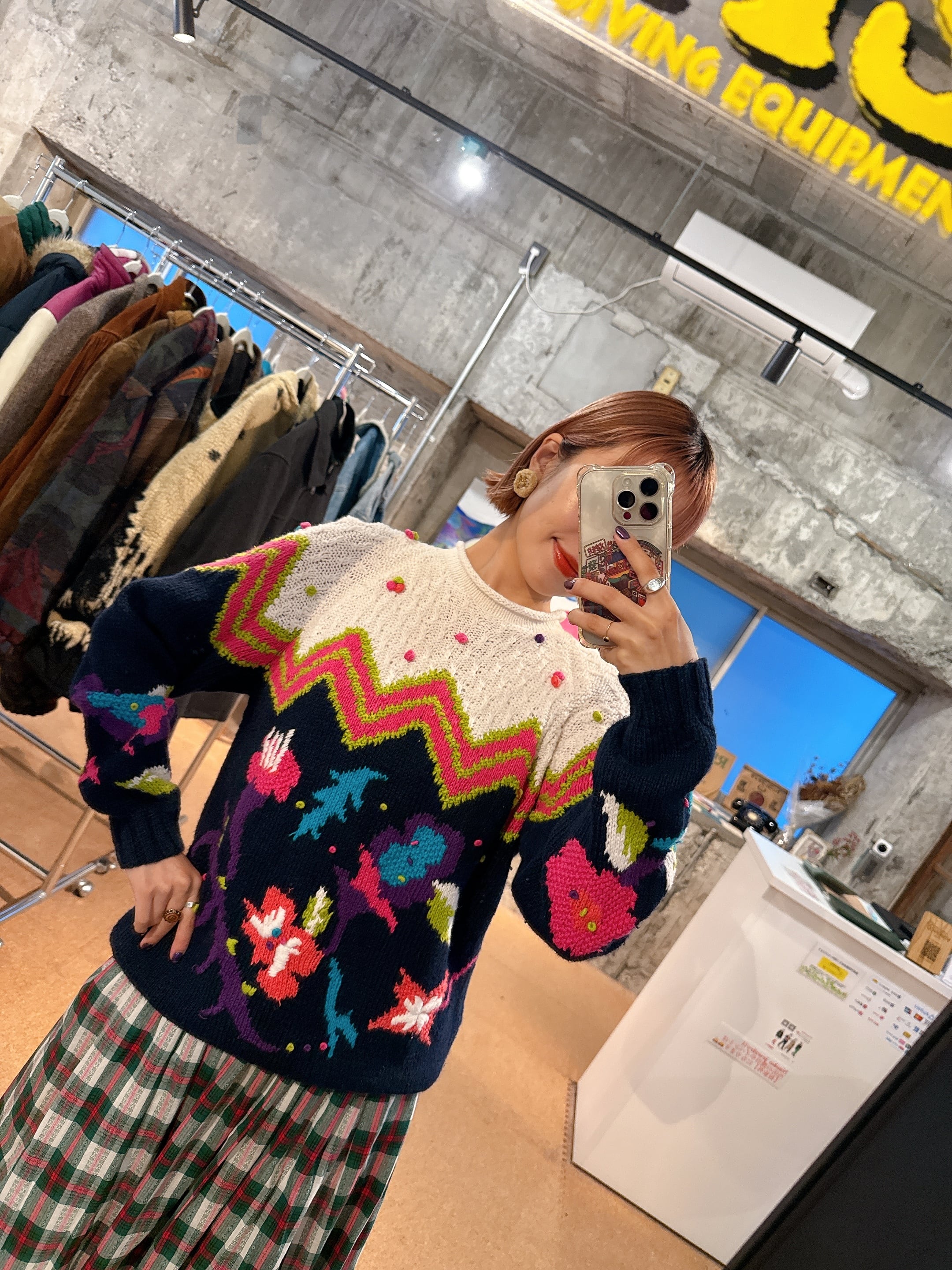 KNITTED BY HAND フラワーニットセーター カラフル | 古着屋 VISIONCO