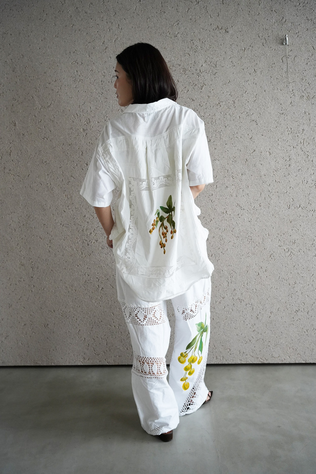 lace open collar shirt yellow lily
