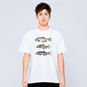 川魚 渓流 釣り Tシャツ メンズ レディース かわいい 白 夏 プレゼント 大きいサイズ 綿100% 160 S M L XL