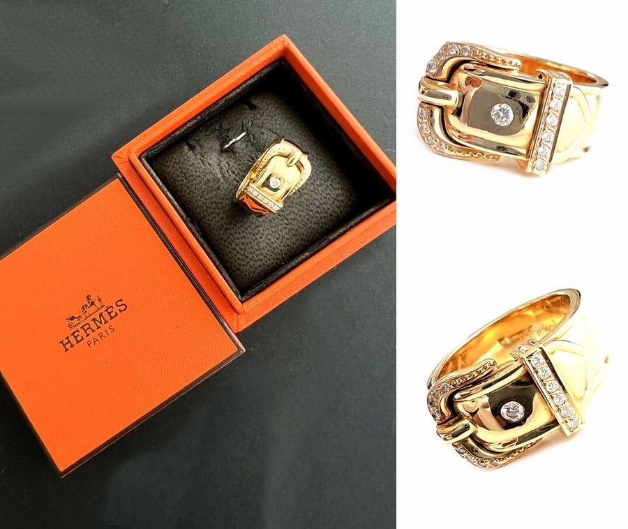 HERMES エルメス K18 YG ゴールド ブックルセリエ ダイヤモンド リング