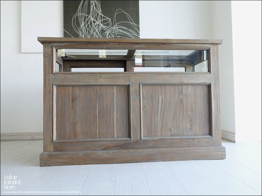 「O様 オーダーカウンター 」チーク無垢材 ショーケースカウンターBalq ガラスケース レジ.台 飾り棚 店舗什器 展示カウンター シャビーシック 無垢材家具