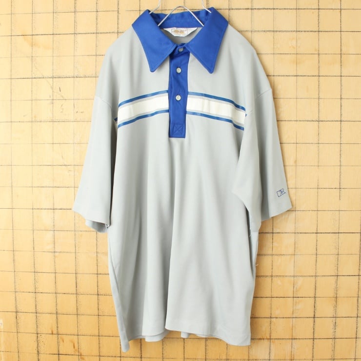 70s 80s USA製 RUSSELL ATHLETIC ボーダー ポロ シャツ メンズL グレー