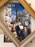 フランス雑貨 ポストカード サクレクール寺院と黒猫  モンマルトル chat 猫 Paris パリ 額装 インテリア小物 文具