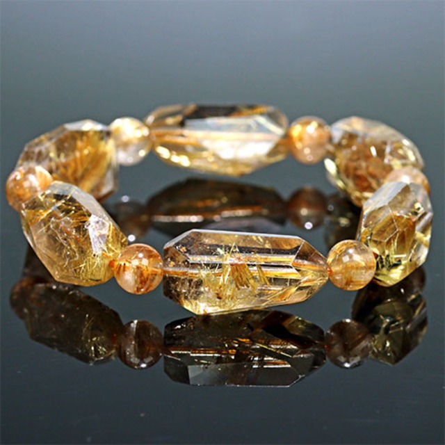 〔K1994-2〕大粒 タイチンルチルクォーツ ブレスレット タンブル Rutilated Quartz