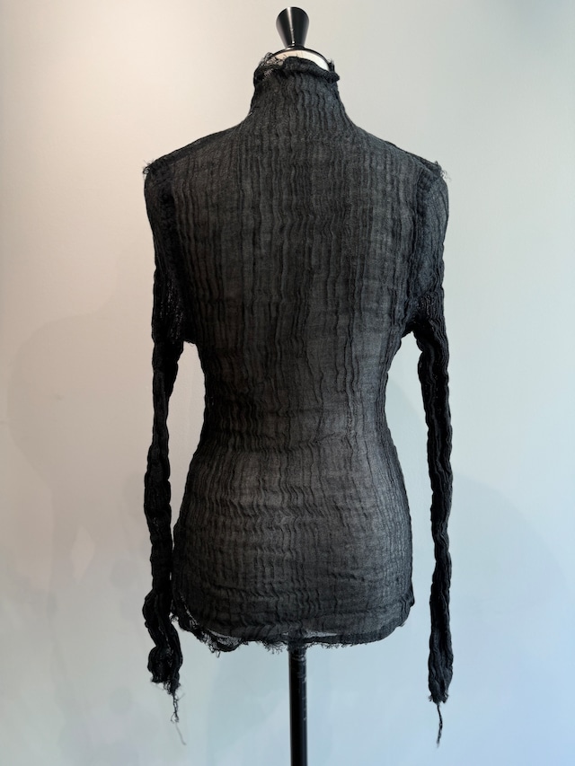 ERiKOKATORi/EK11-1-4 wool linen gauze highneck top Black