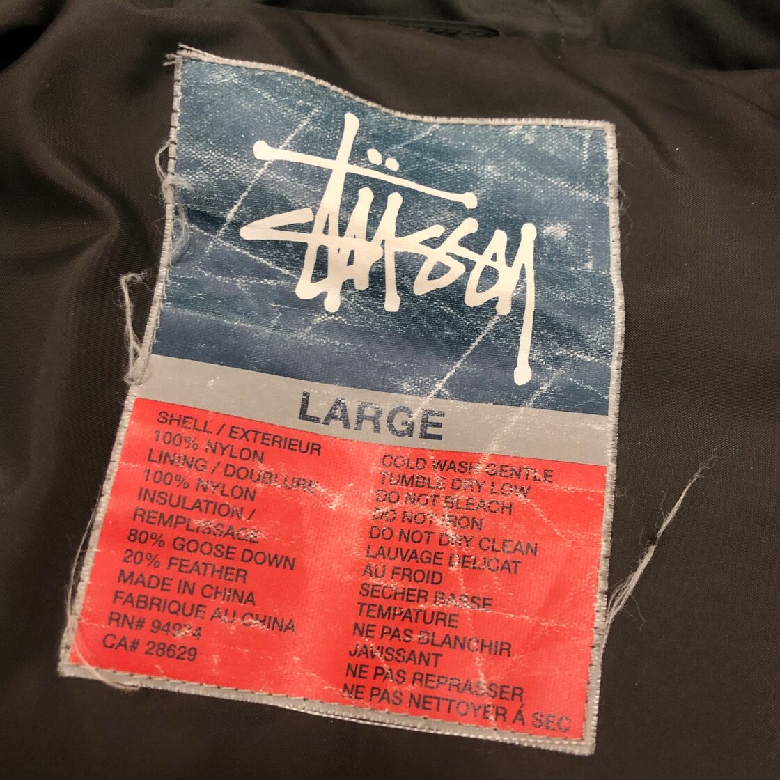 90s OLD STUSSY/Down Jacket/紺タグ/L/ダウンジャケット/刺繍ロゴ 