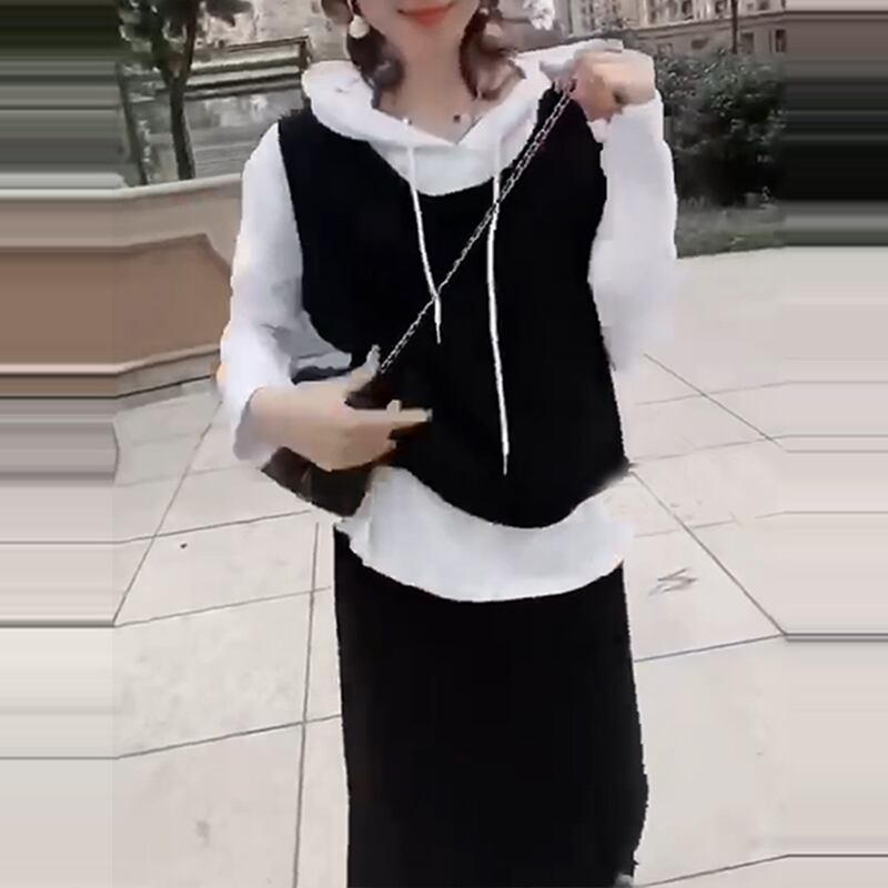 ベスト長袖Tシャツ2020年秋新作ファッションルーズスリーピーススーツファットmmスリミングブラウスプラスサイズ婦人服 ミックスインファッション93474256798