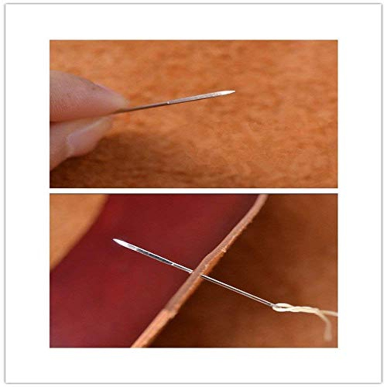 sempiterno 手縫針 三角針 革工具 革用針 手縫い針 縫い針 14本入り 手磨き シャープ 鋭い針 裁縫用 ニードル レザーツール 革 刺繍 厚地縫い用針 手芸DIY工具 針用容器付き（7サイズ 14個セット）