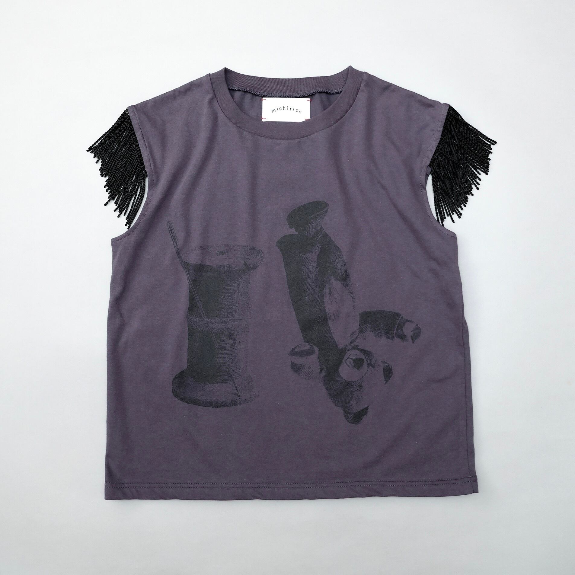 《michirico 2026SS》Thread & Bear fringe T / dark purple / M(100-115cm)