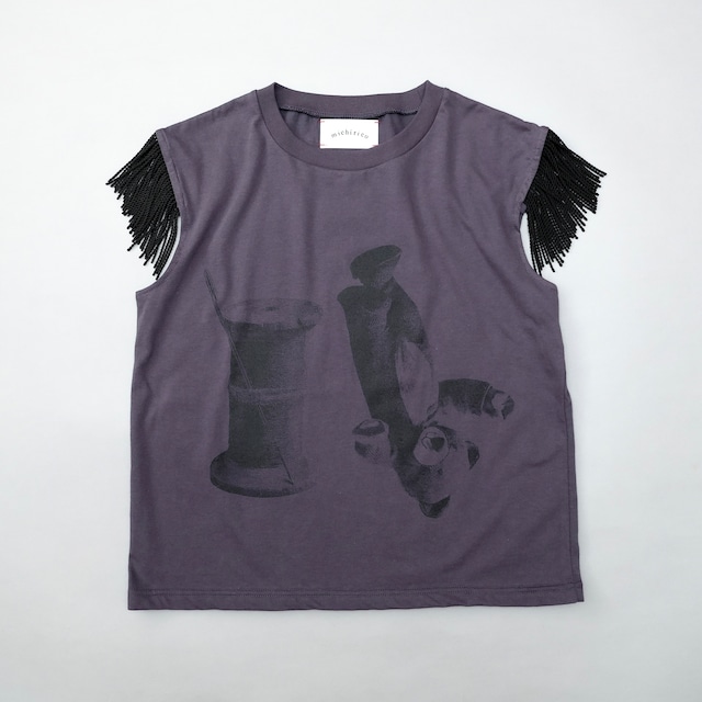 《michirico 2026SS》Thread & Bear fringe T / dark purple / M(100-115cm)