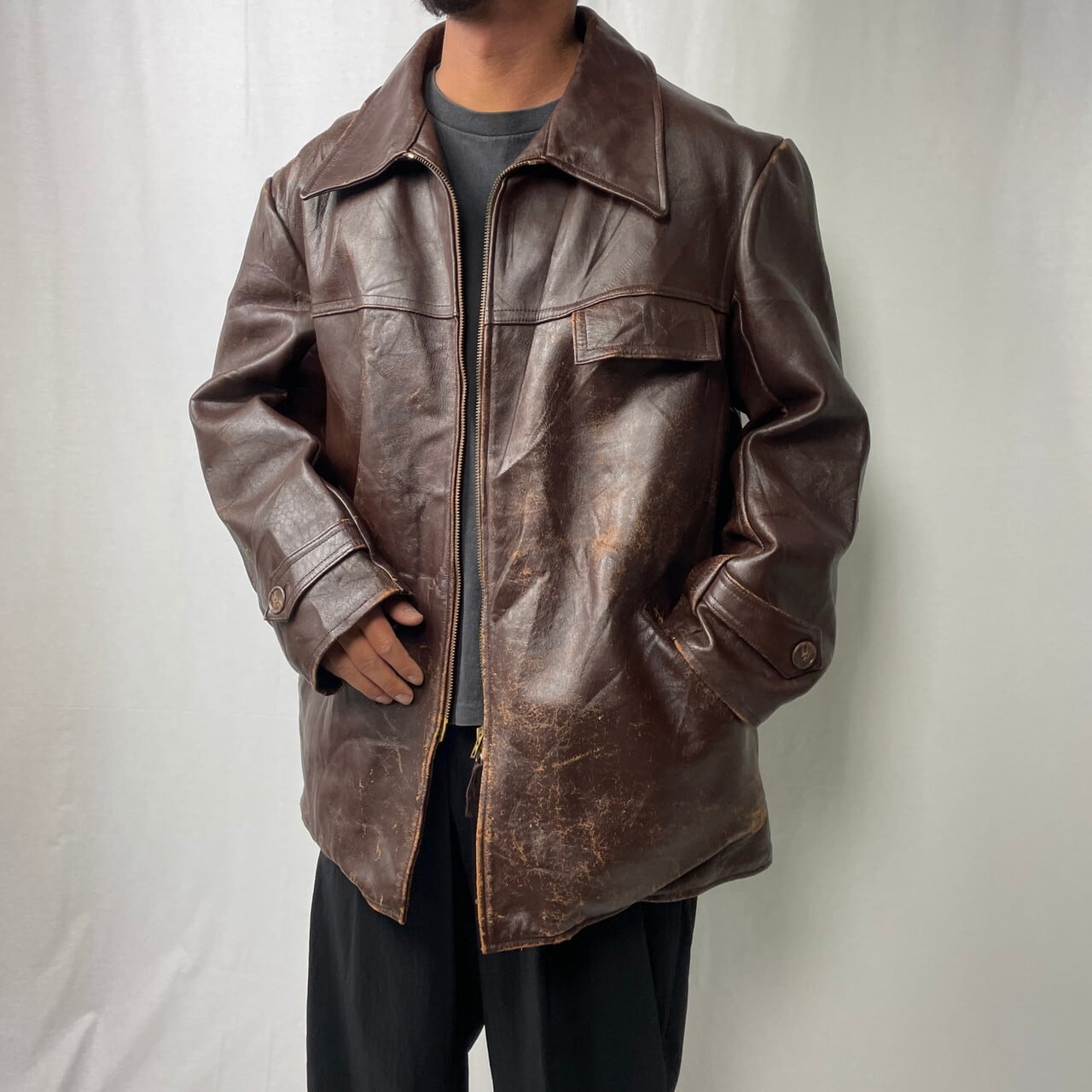 50s〜60s Vintage Leather Car Coat レザーコート-