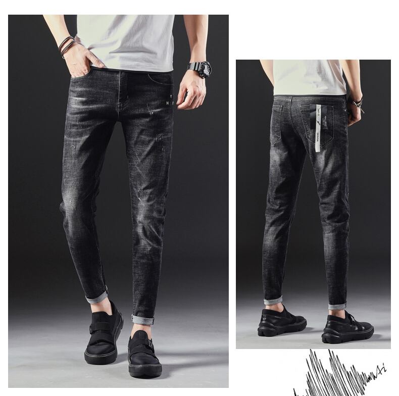 全1色 デニム ストレート カジュアル 細身 ロールアップ