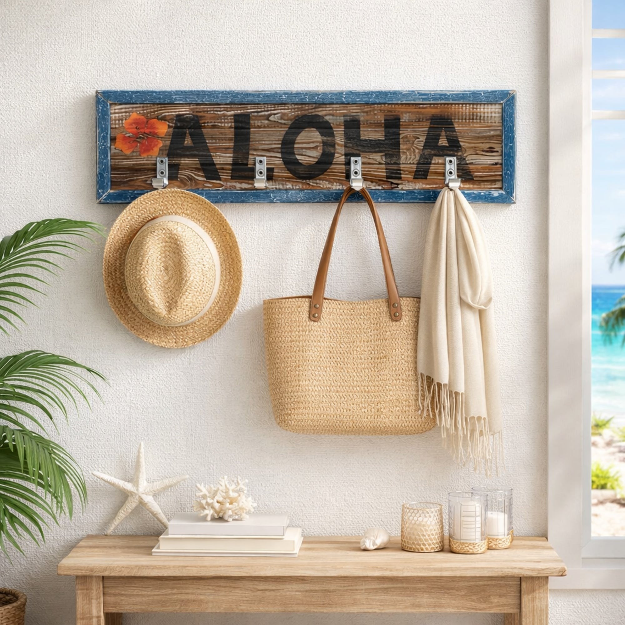 送料無料】ALOHA Wood Key Hook - Hawaiian Interior Wall Shelf
