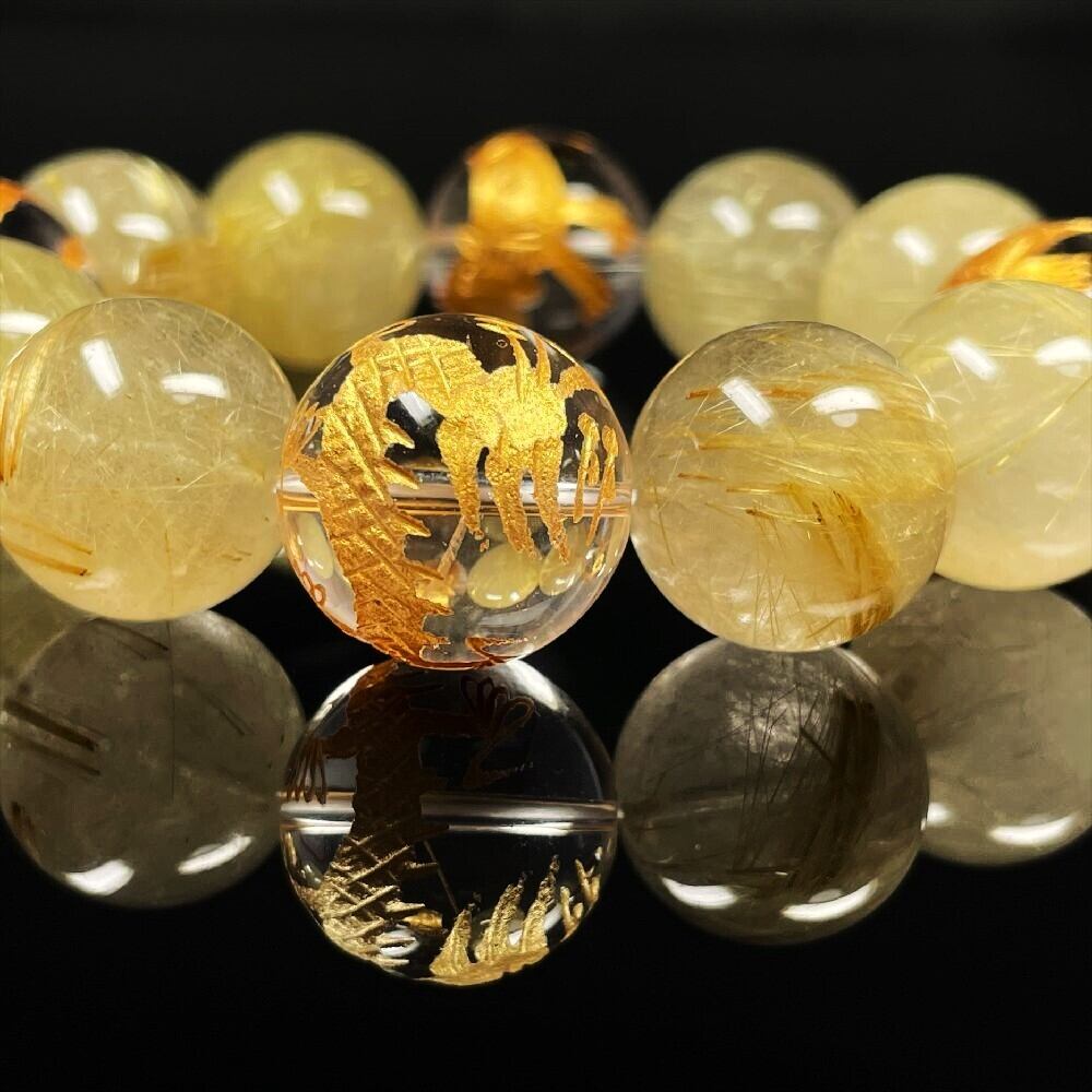 重厚感と存在感が溢れます!!】18ミリ 金彫四神獣 本水晶 ゴールド