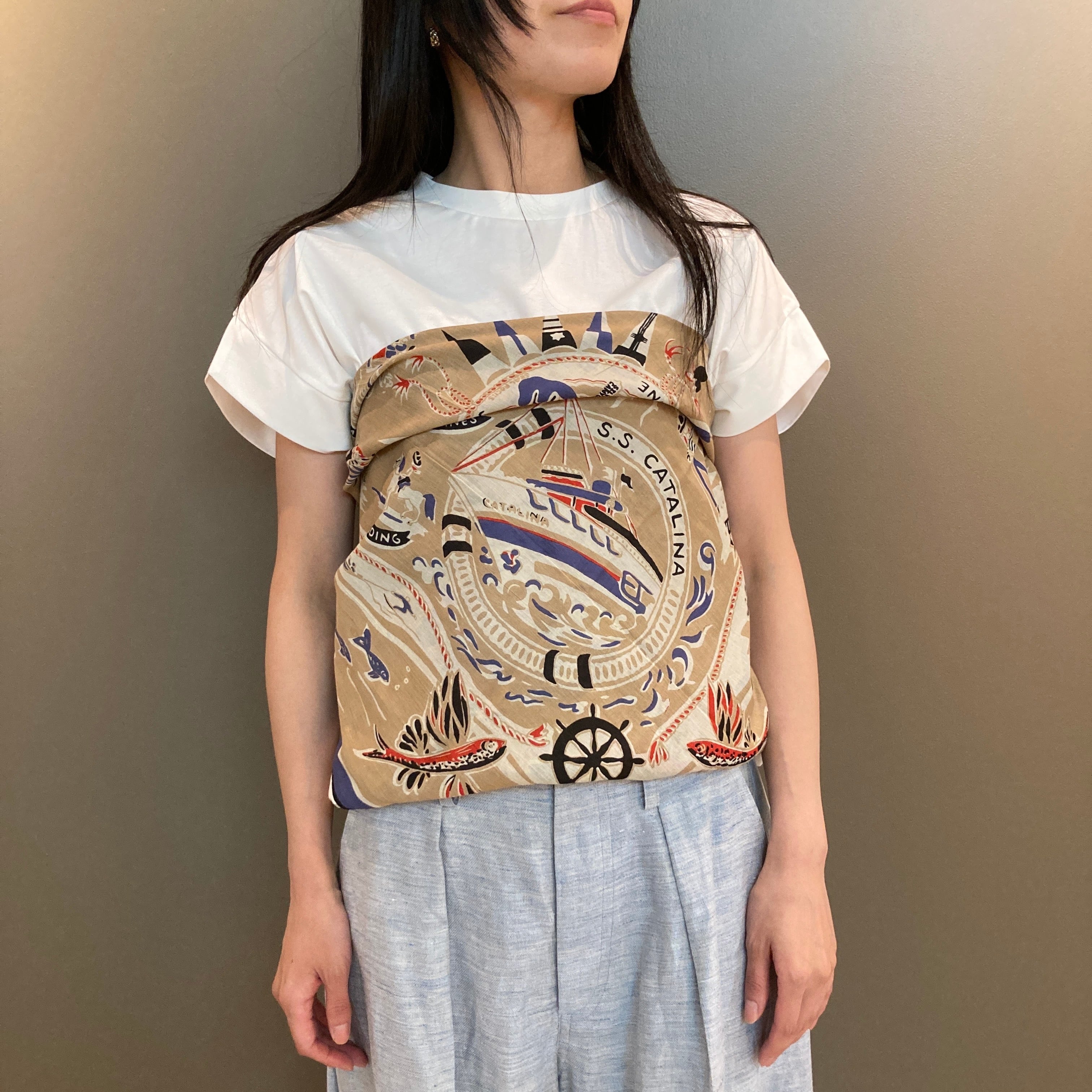 Bindu【ビンドゥ】マッププリントビッグスカーフ ( Catalina / Beige