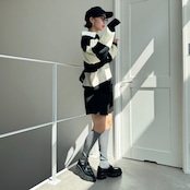 ワイドボーダーラガーシャツKnit/モノトーン