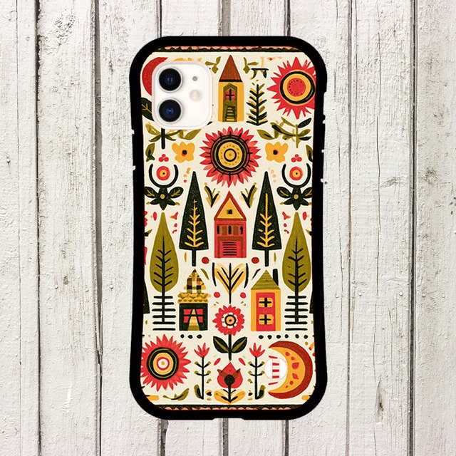 受注生産 iPhoneケース 太陽と花の細密民芸パターン｜フォークアート PSYF053B