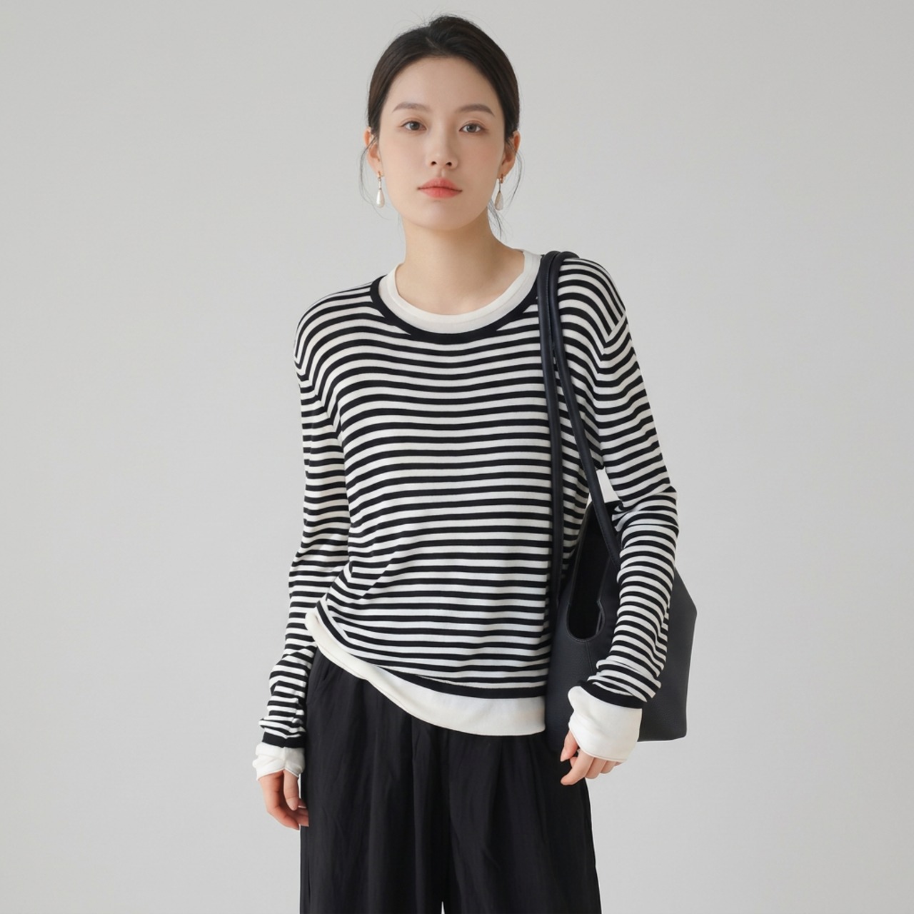 重ね着風 長袖トップス   4colors  26015・画像5