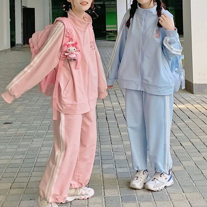 パステルカラー で ふんわり 可愛い セット ジャージ 上下２点セット トラックウェア セットアップ オーバーサイズ メンズライク ストリート ルームウェア リラックス ジム Lamitte Deco トレンド 韓国ファッション ショップ Base店